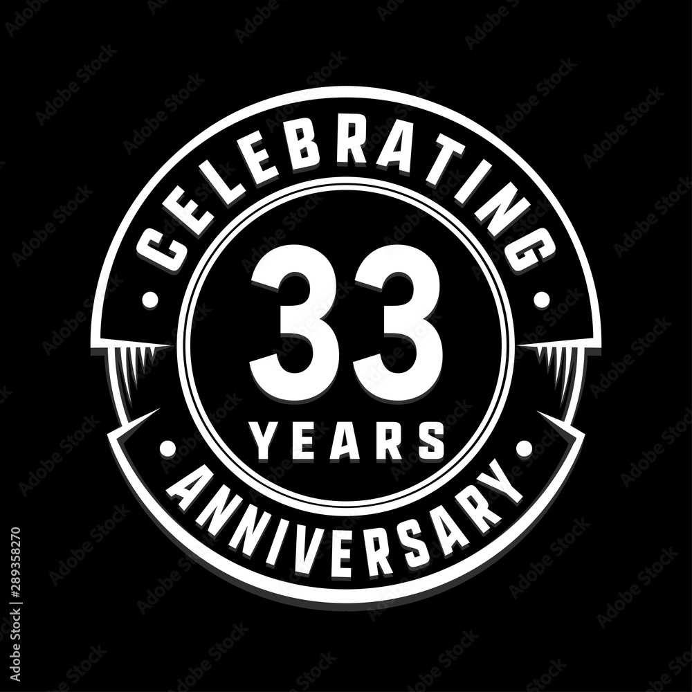 Celebrating 33rd years anniversary logo design. Thirty-three years logotype. Vector and illustration.