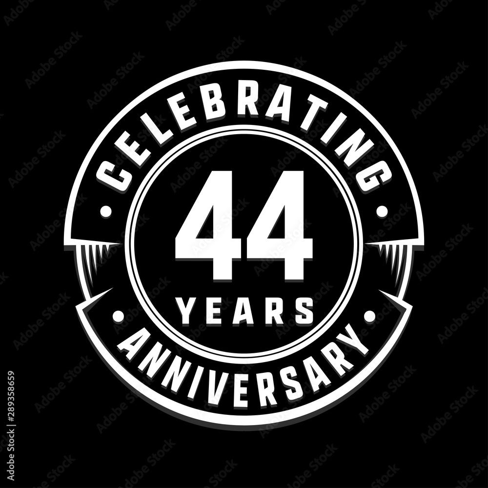 Celebrating 44th years anniversary logo design. Forty-four years logotype. Vector and illustration.
