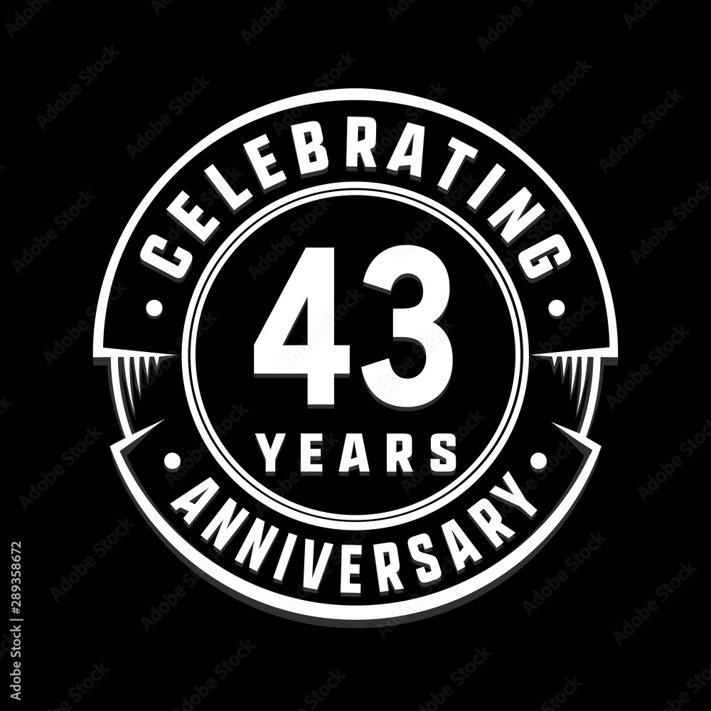 Celebrating 43rd years anniversary logo design. Forty-three years logotype. Vector and illustration.