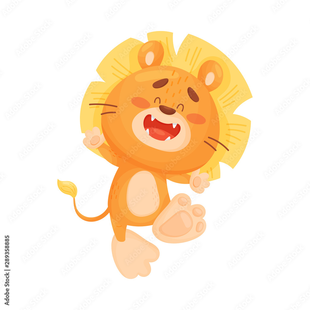 Fototapeta premium Cute lion cub is jumping. Vector illustration on a white background.