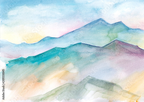 hand drawn watercolor mountain landscape