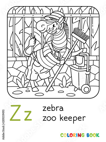 Zebra zoo keeper coloring book. Animal Alphabet Z