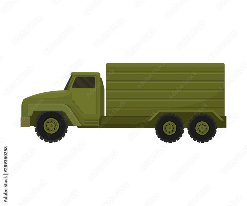 Military truck with a van. Vector illustration on a white background.