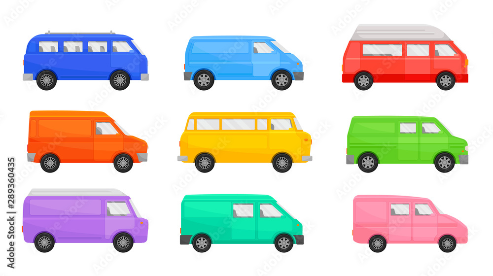 Set of minibuses. Vector illustration on a white background.