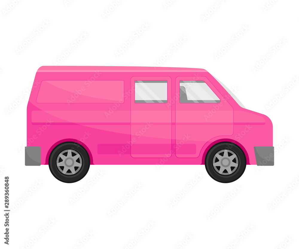 Bright pink combi minivan. Vector illustration on a white background.