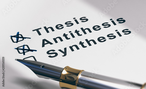 Dissertation or essay writing, thesis, antithesis and synthesis. photo