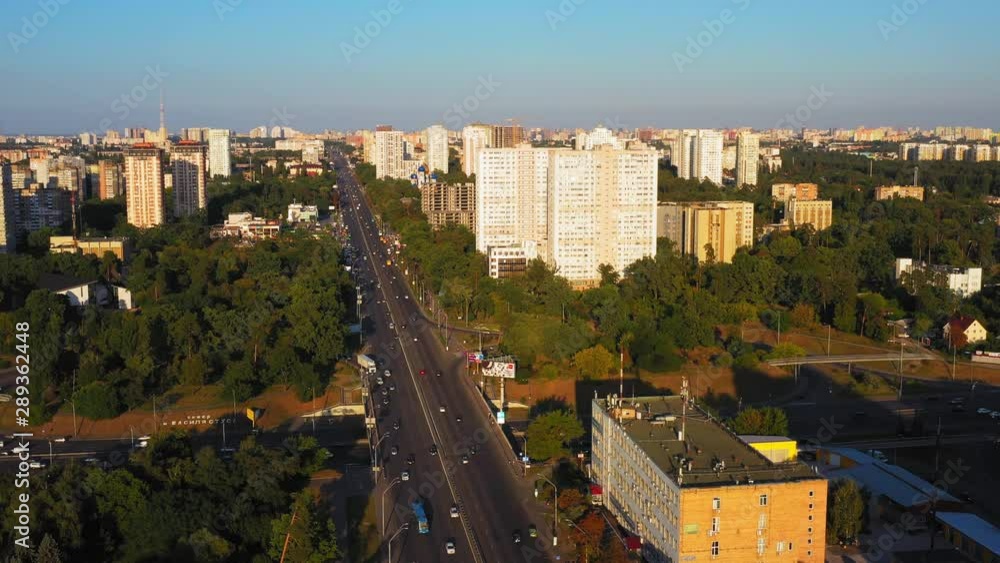 Drone smoothly traversing trafficked road in Ukraine Drone smoothly traversing trafficked road in Ukraine