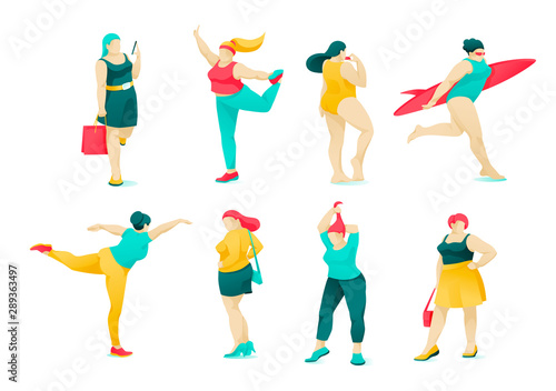 Poster Set Action and Character Obese Women Flat.