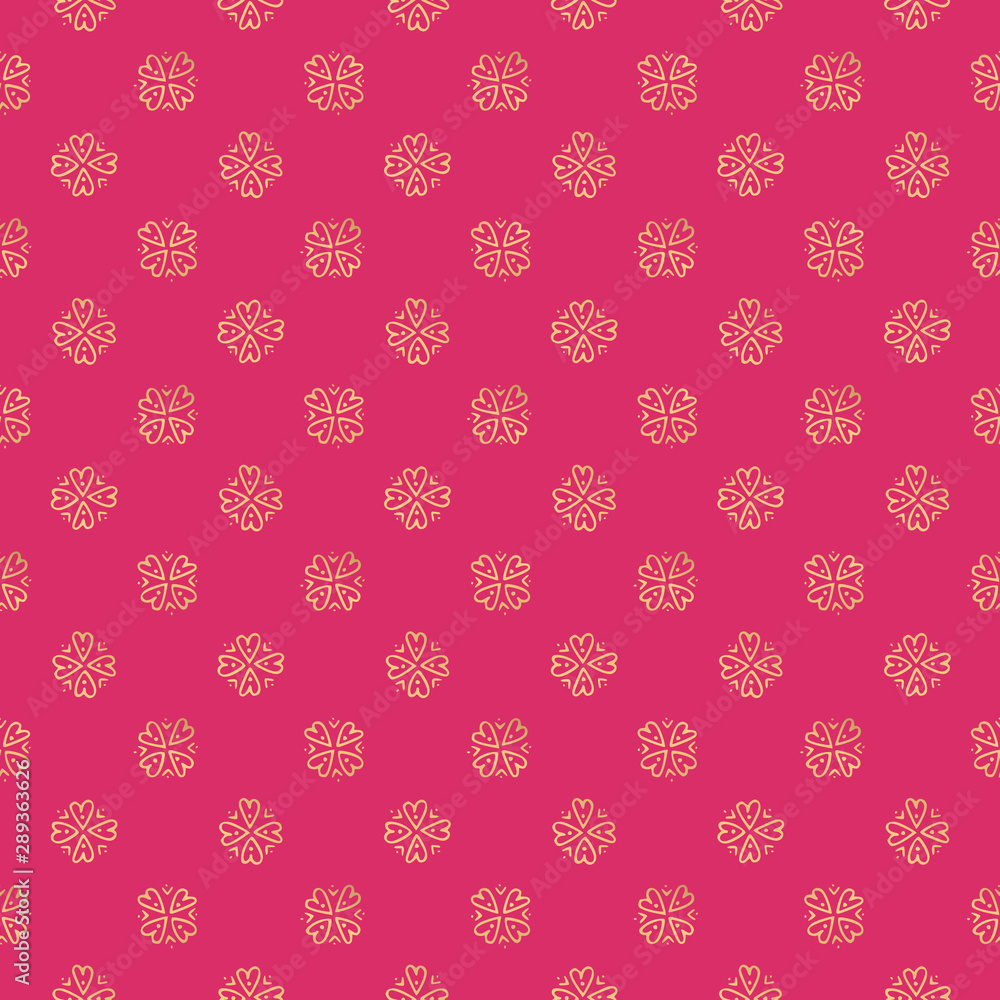 Hand drawn gold heart seamless pattern printed on pink background