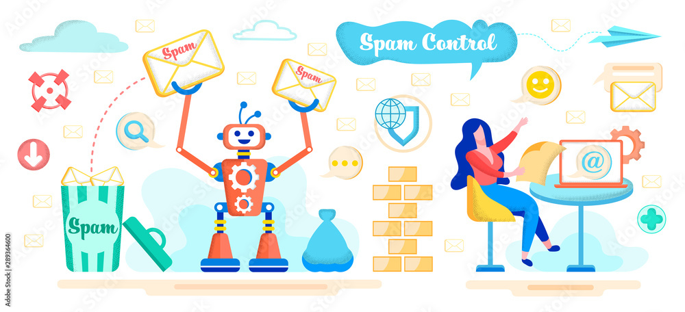 Spam Control in E-mail Service Flat Vector Concept
