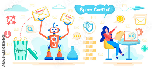 Spam Control in E-mail Service Flat Vector Concept