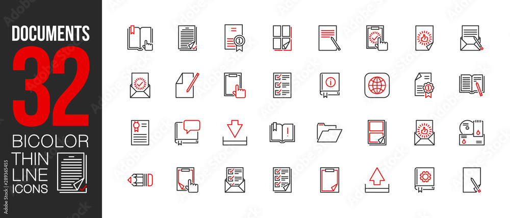 workflow at office work outline flat icons set. Thin line design logo e ...