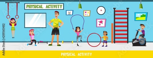 Physical Education Lesson at School with Children.