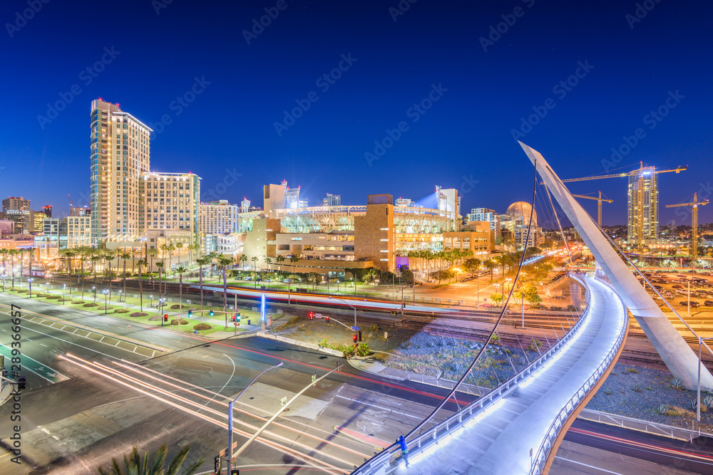 San Diego, California cityscape at night.