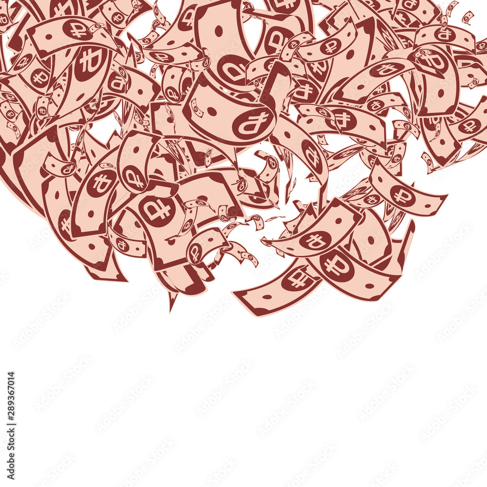 Russian ruble notes falling. Messy RUB bills on wh Russian ruble notes falling. Messy RUB bills on wh