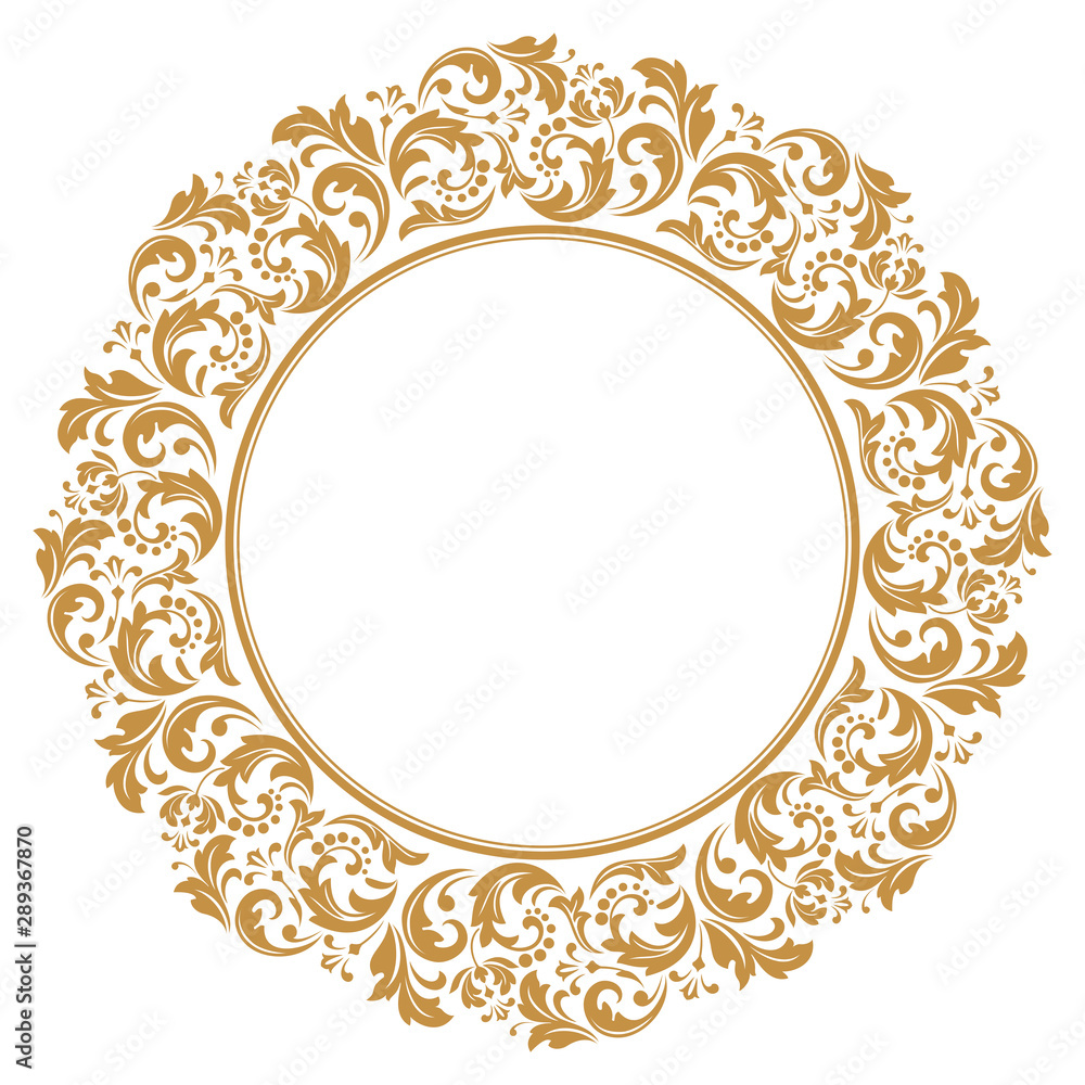 Decorative frame Elegant vector element for design in Eastern style, place for text. Floral golden border. Lace illustration for invitations and greeting cards.