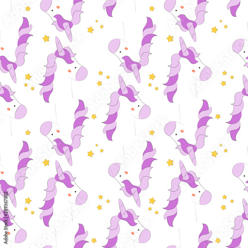 Trendy seamless pattern with unicorns - fantastic creature, mystical animal. Childish cartoon print.