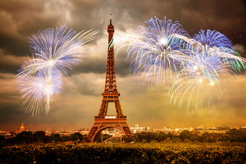 celebrating the New Year in Paris Eiffel tower with fireworks