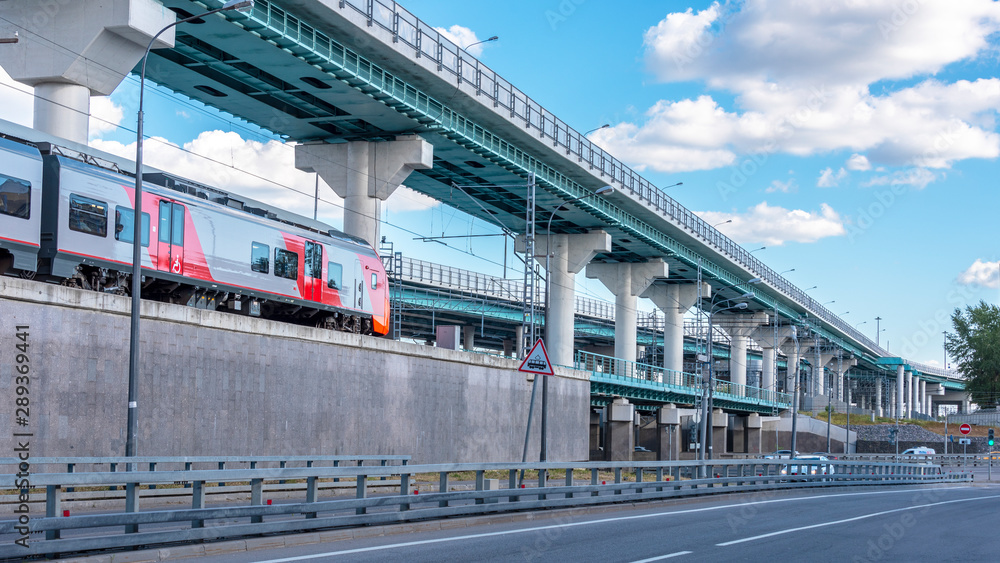 Fototapeta premium Multilevel road junction. Urban landscape