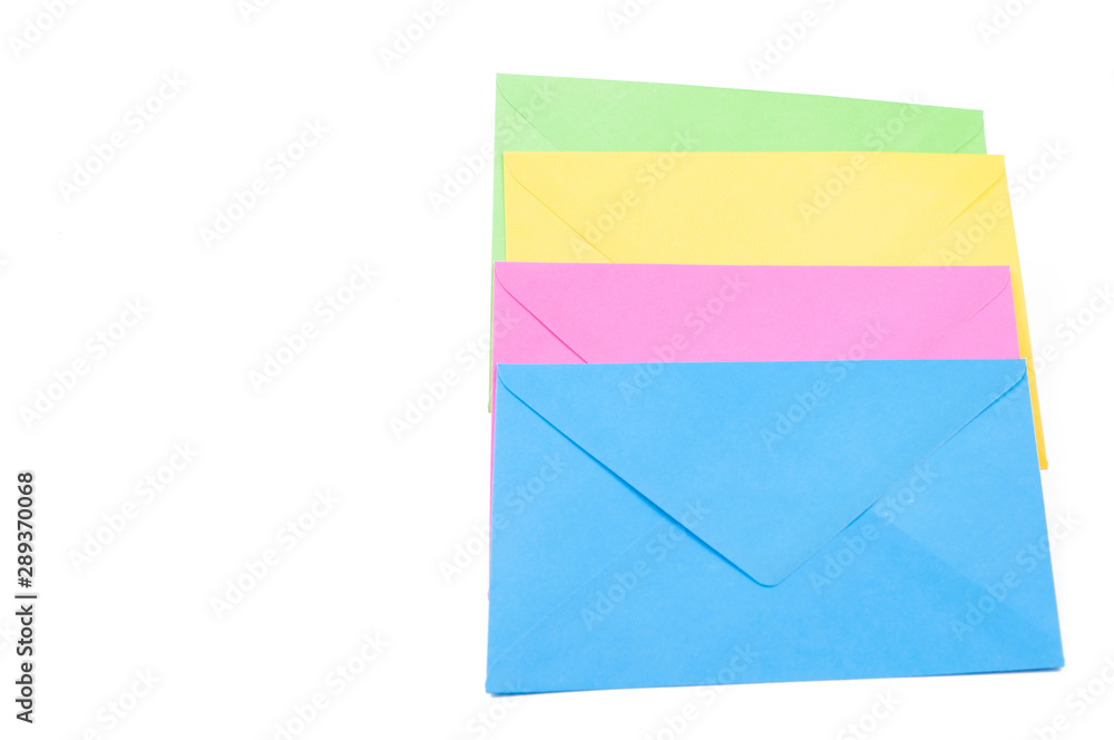 Color envelopes isolated on white background.Copy space Color envelopes isolated on white background.Copy space