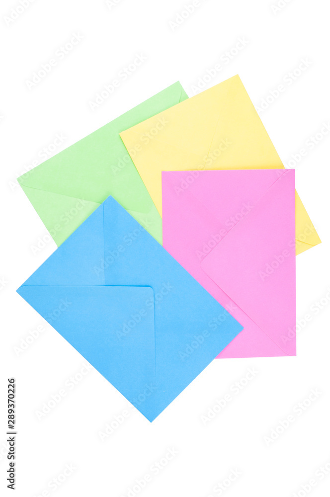Color envelopes isolated on white background.Copy space Color envelopes isolated on white background.Copy space