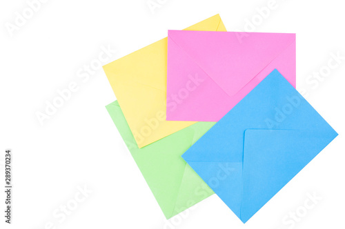 Color envelopes isolated on white background.Copy space