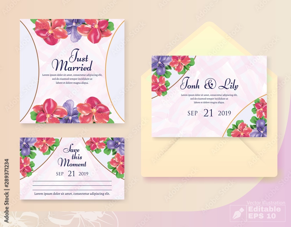 Naklejka premium Invitation and Greeting Wedding Set with Bud Decor
