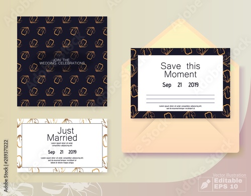 Invitation Wedding Cards with Gold Flowers Set