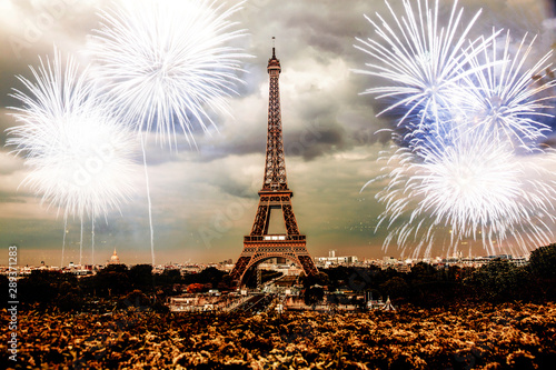 celebrating the New Year in Paris Eiffel tower with fireworks © Melinda Nagy