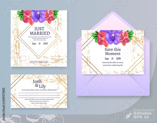 Wedding Cards and Envelop with Flowers Decor Set