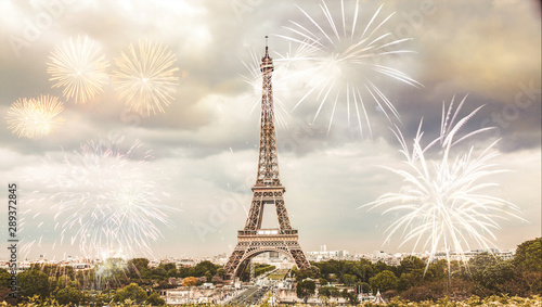 celebrating the New Year in Paris Eiffel tower with fireworks © Melinda Nagy