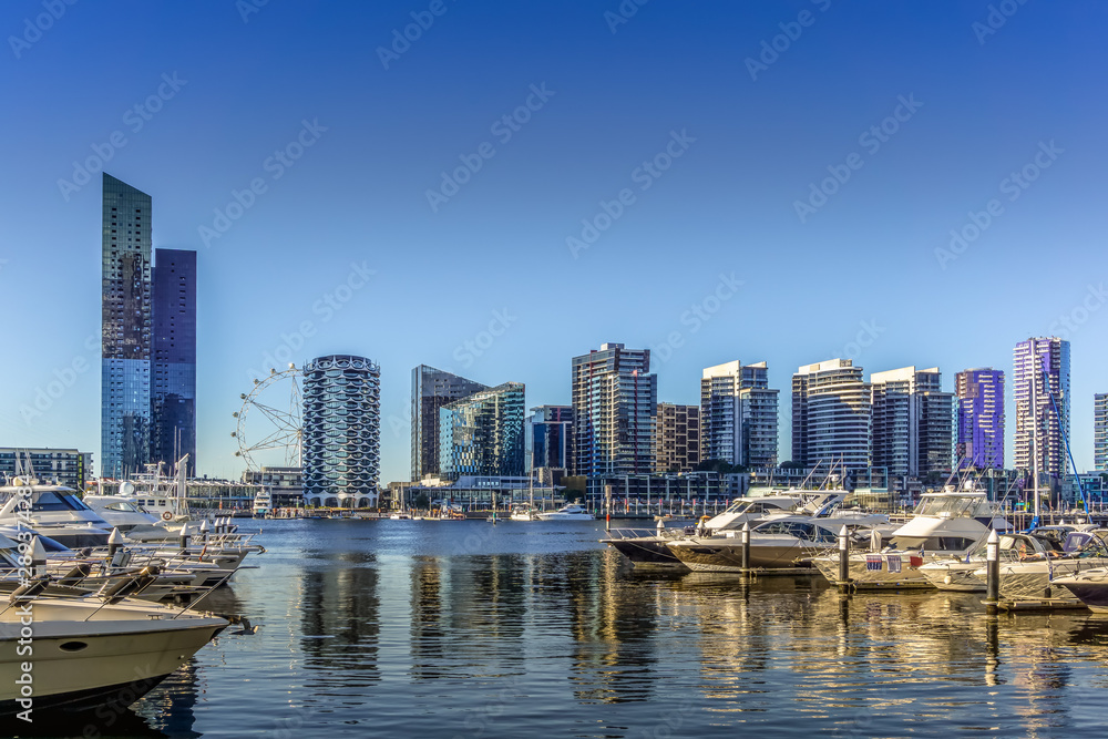 Docklands Harbour and Skyline in Melbourne, Australia.