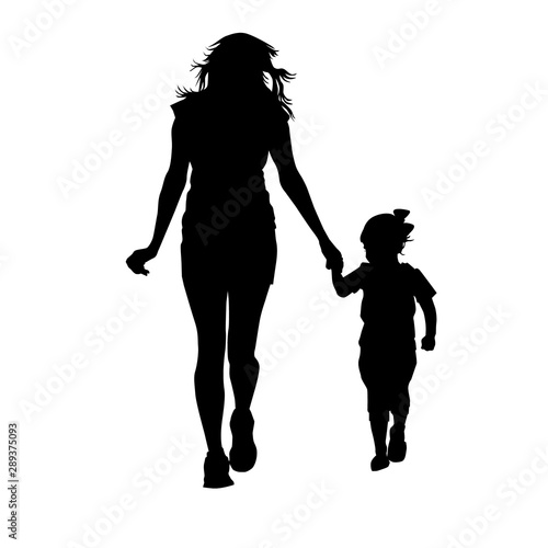 The silhouette of mom and daughter. Vector illustration