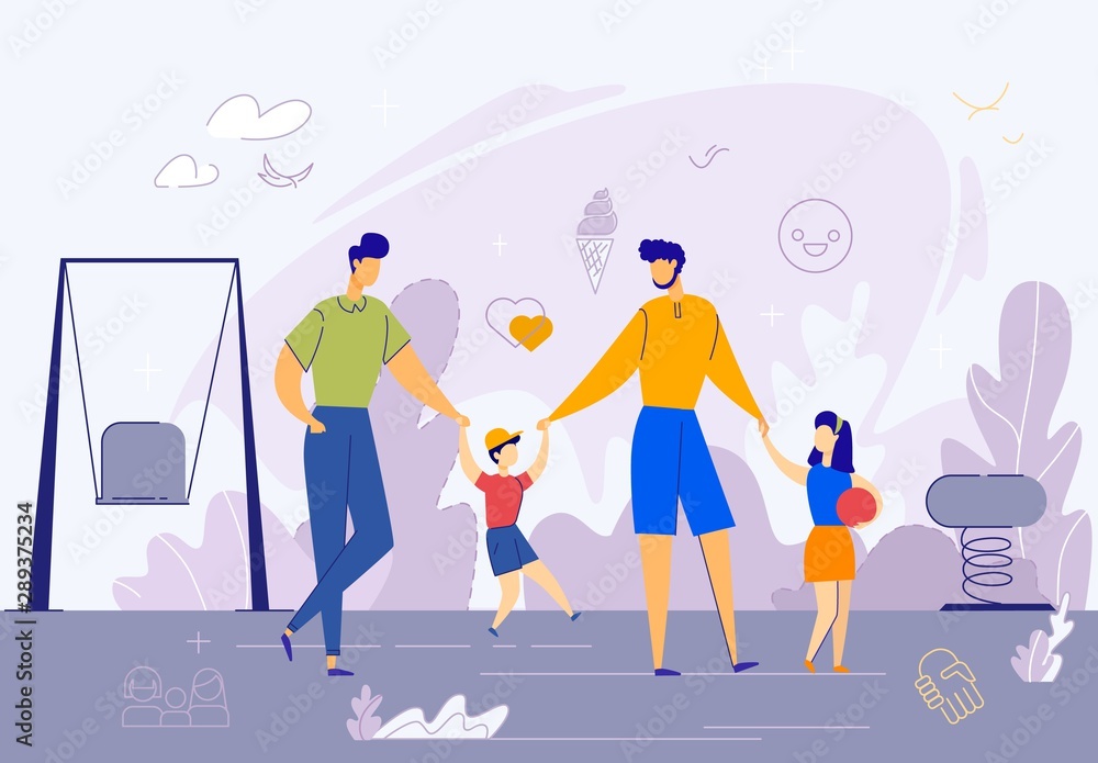 Happy Gay Family Members on Playground Vector. Happy Gay Family Members on Playground Vector.