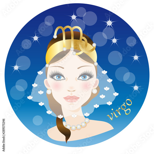 Beautiful female face representing the zodiac earth sign of virgo