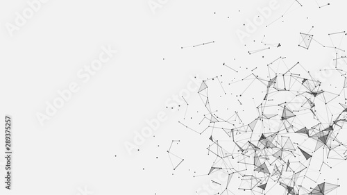 Abstract composition with connecting dots and lines and triangles on the backround. Plexus effect.