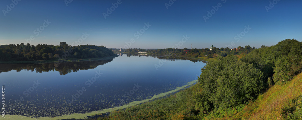 Large-format panorama of the Volkhov river and Staraya Ladoga