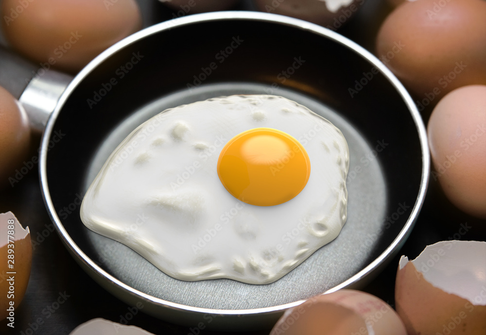 Fried eggs in a frying pan and egg shell Fried eggs in a frying pan and egg shell