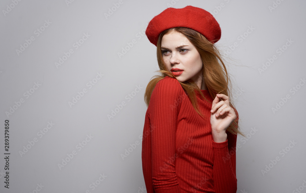 portrait of young woman in red hat portrait of young woman in red hat