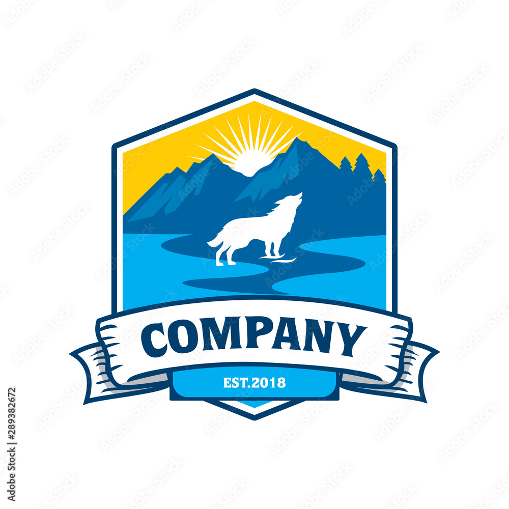 Fototapeta premium River Wolf Logo, Wild Animals Logo