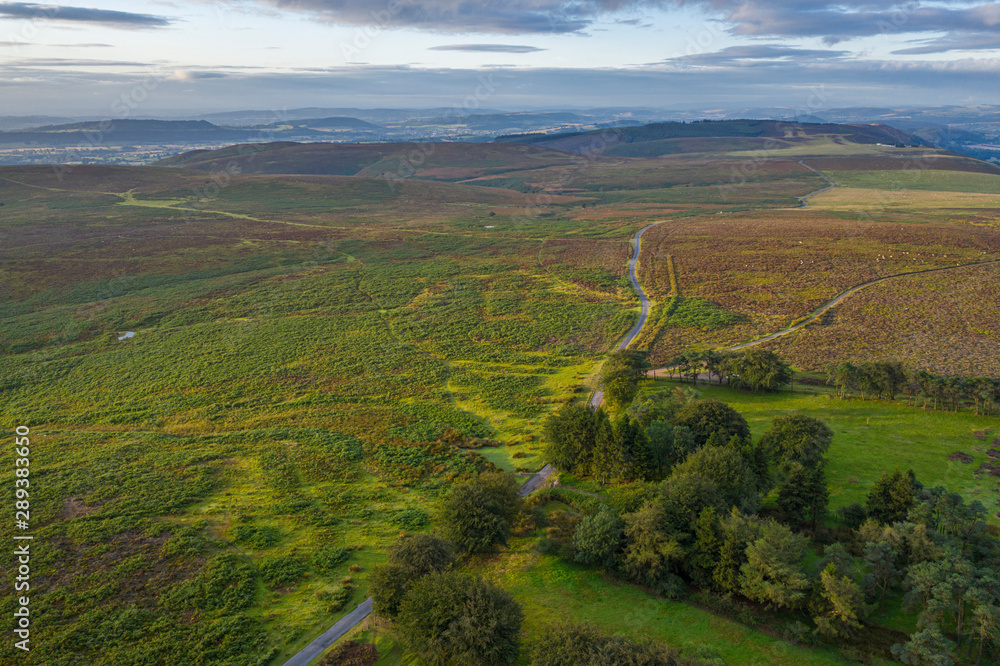 Aerial View over Upland Landscape at Sunrise