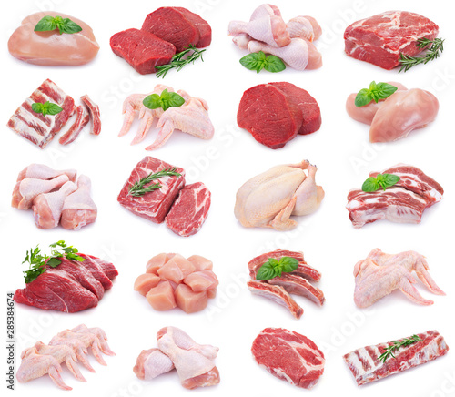 Collection of raw meat on white background © valery121283