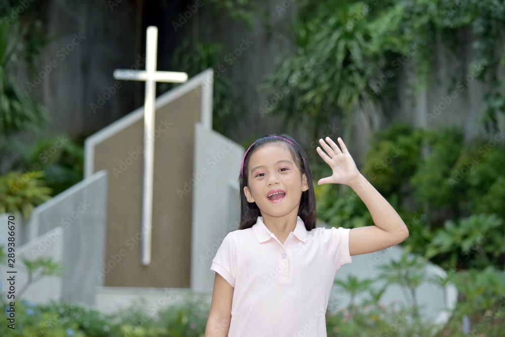 Naklejka premium Friendly Christian Asian Person And Cross