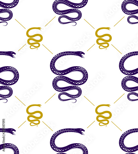 Snakes seamless background, vector dangerous venom serpents pattern, vintage style drawing tiling endless wallpaper.