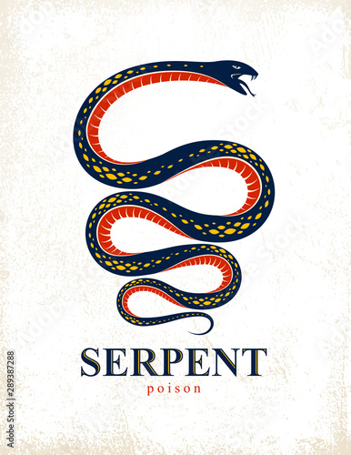 Snake vector logo emblem or tattoo, deadly poison dangerous serpent, venom aggressive predator reptile animal vintage style illustration.