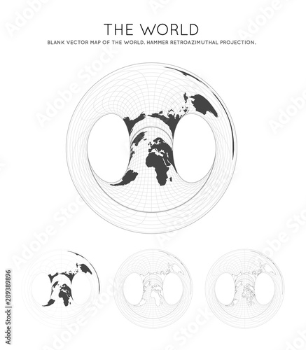 Map of The World. Hammer retroazimuthal projection. Globe with latitude and longitude lines. World map on meridians and parallels background. Vector illustration.