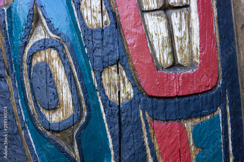 partial texture of indigenous indian art totem in Ottawa, Canada