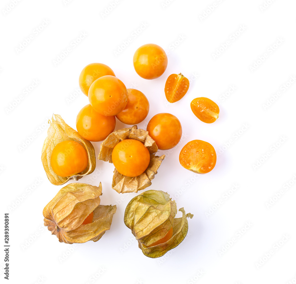 Cape Gooseberry isolated on white background top view Cape Gooseberry isolated on white background top view