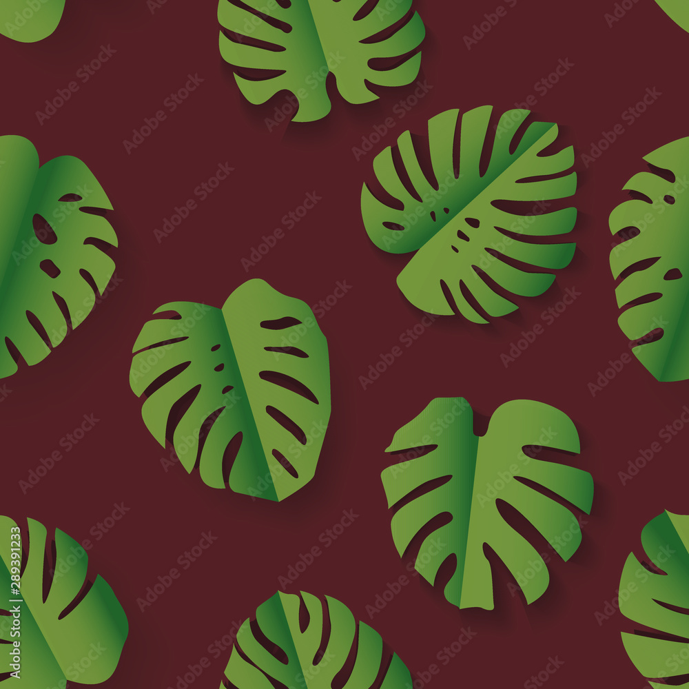 Seamless brown and green paper art folded monstera leaves pattern vector Seamless brown and green paper art folded monstera leaves pattern vector