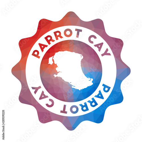 Parrot Cay low poly logo. Colorful gradient travel logo of the island in geometric style. Multicolored polygonal Parrot Cay rounded sign with map for your infographics. photo